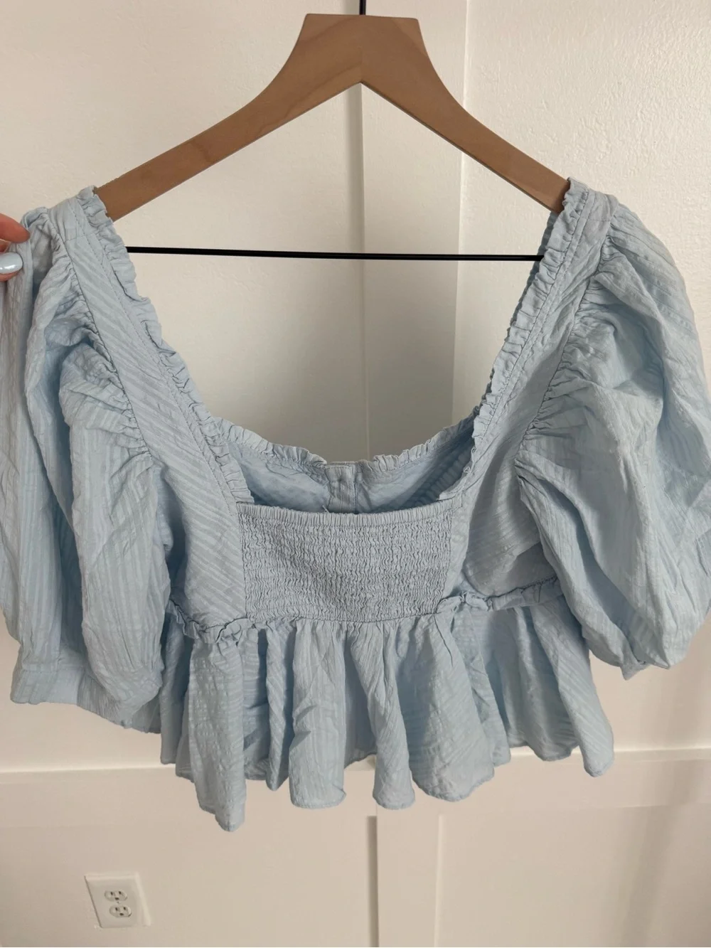 Free People Blue Puff Sleeve Peplum Top